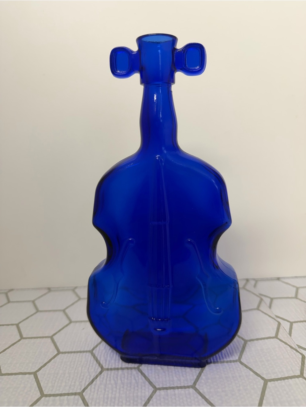 Cobalt Blue Glass Violin Bottle - Home Art Accent